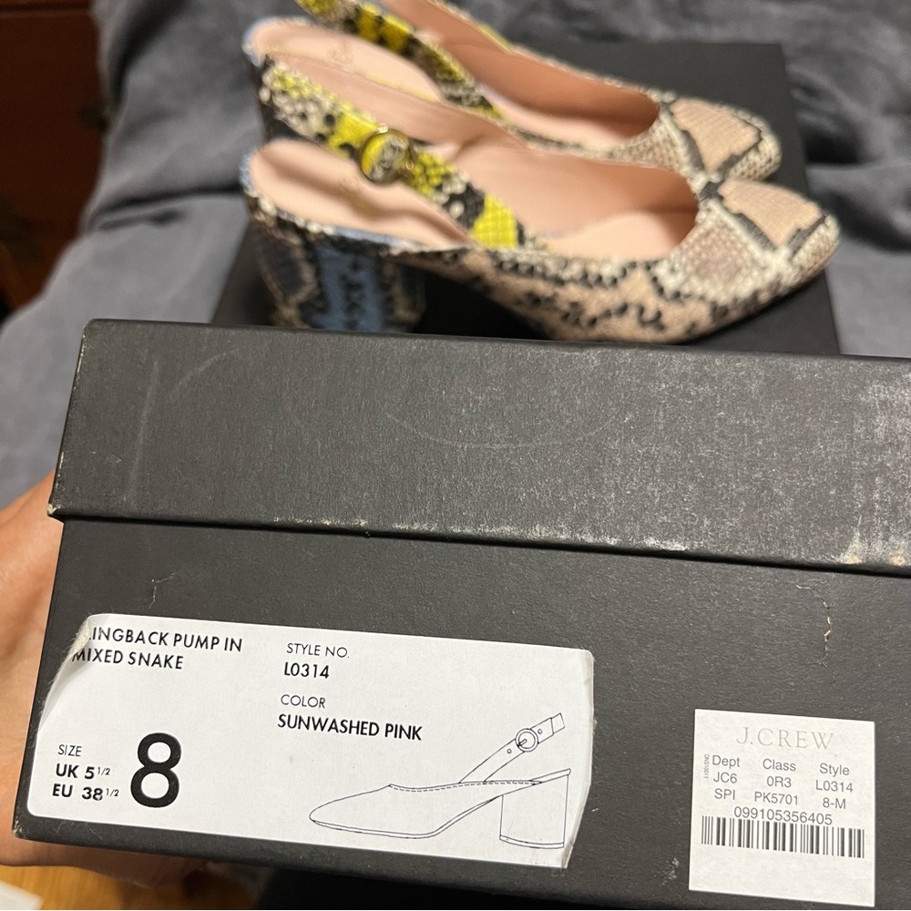 NEW J. CREW SLINGBACK LEATHER PUMP SZ 8 MIXED SNAKE - Picture 2 of 9